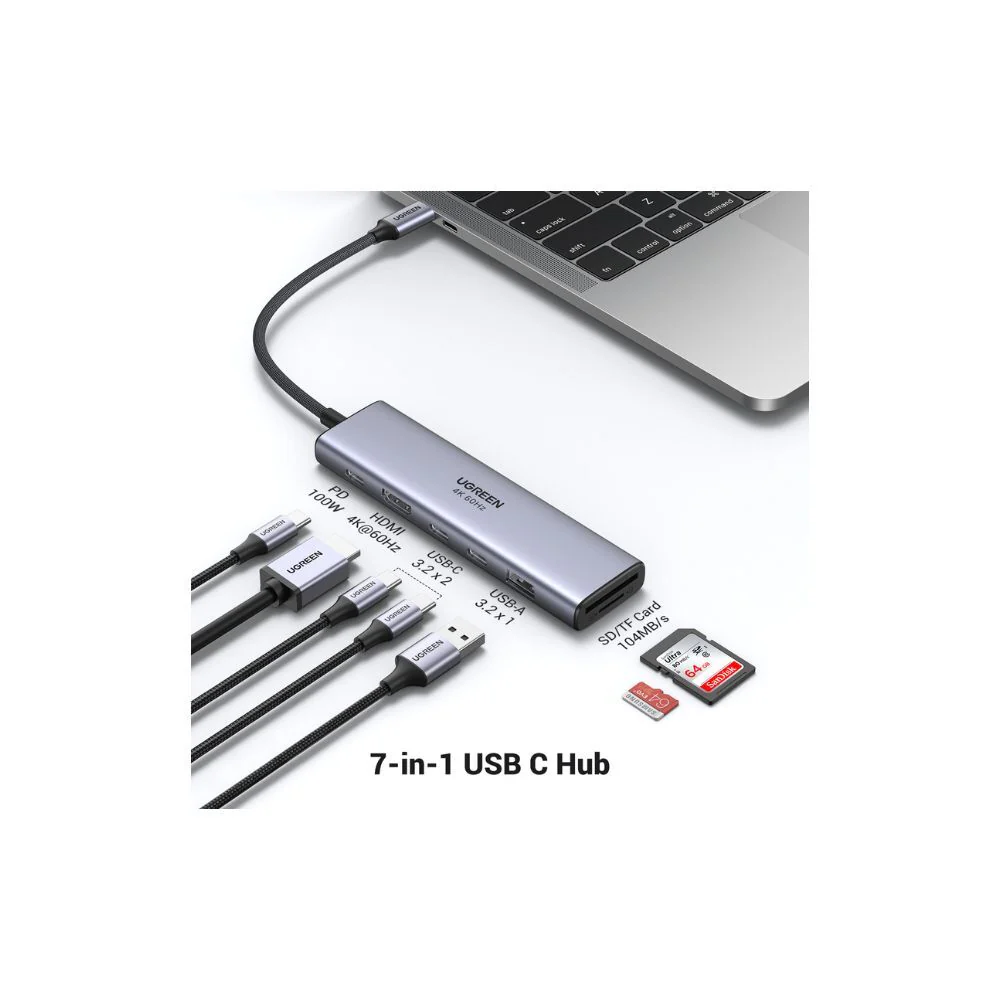 UGREEN 7-in-1 USB-C To HDMI 4K@60Hz + 2xUSB-C 3.2+1xUSB-A 3.2+SD/TF+PD Converter
