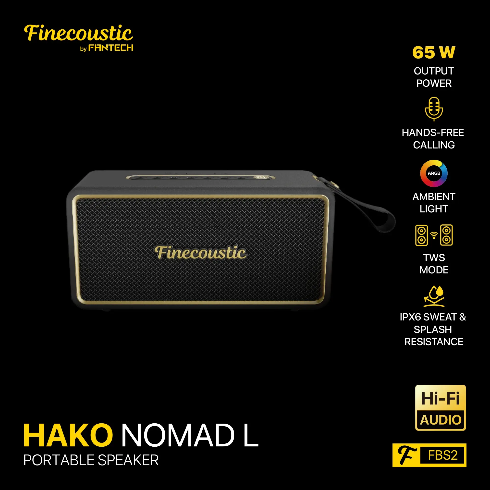 FANTECH FINECOUSTIC HAKO NOMAD L PORTABLE SPEAKER BLACK
