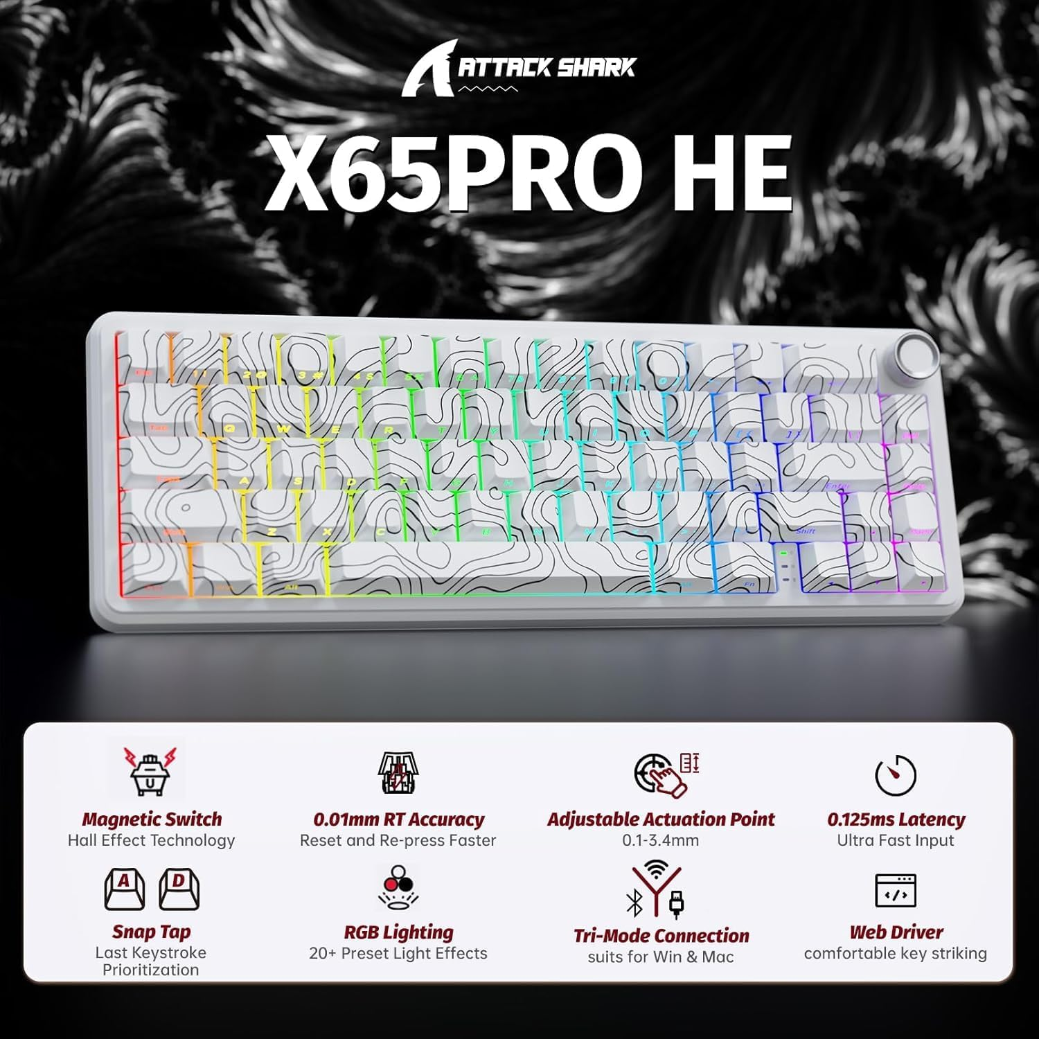 ATTACK SHARK X65 PRO HE MAGNETIC SWITCH KEYBORAD White Contours