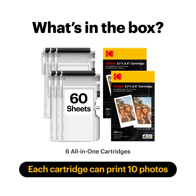 KODAK 4PASS All-in-one 2.1x3.4 Inch Cartridge, 60 Photos (ICRG-260)