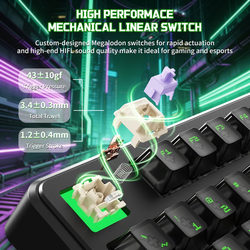 ATTACK SHARK X87 ULTRA Wireless Mechanical Keyboard With 8K Wireless Receiver (Shadow Jade)