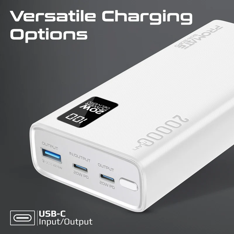 PROMATE POWER BANK BOLT-20PD-20W-20K mah - White (Bolt-20PD)
