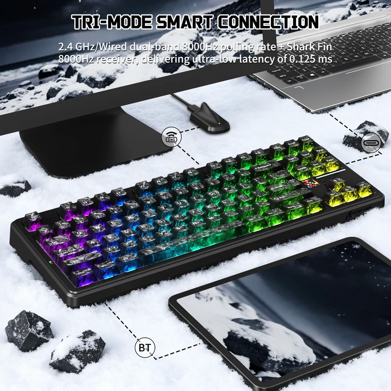 ATTACK SHARK X87 ULTRA Wireless Mechanical Keyboard With 8K Wireless Receiver (INKSHADE  SWITCH)