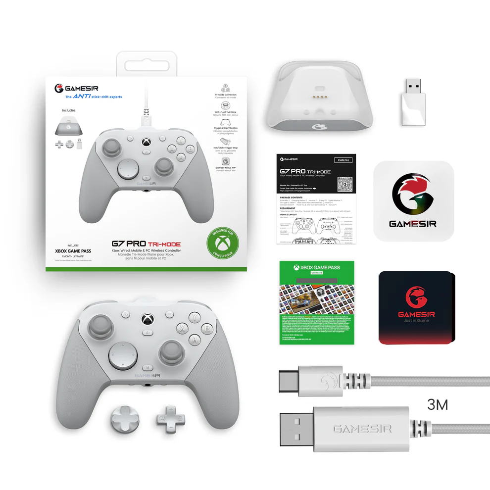 GameSir G7 Pro Tri-Mode Xbox Wired, PC & Mobile Wireless Controller - White