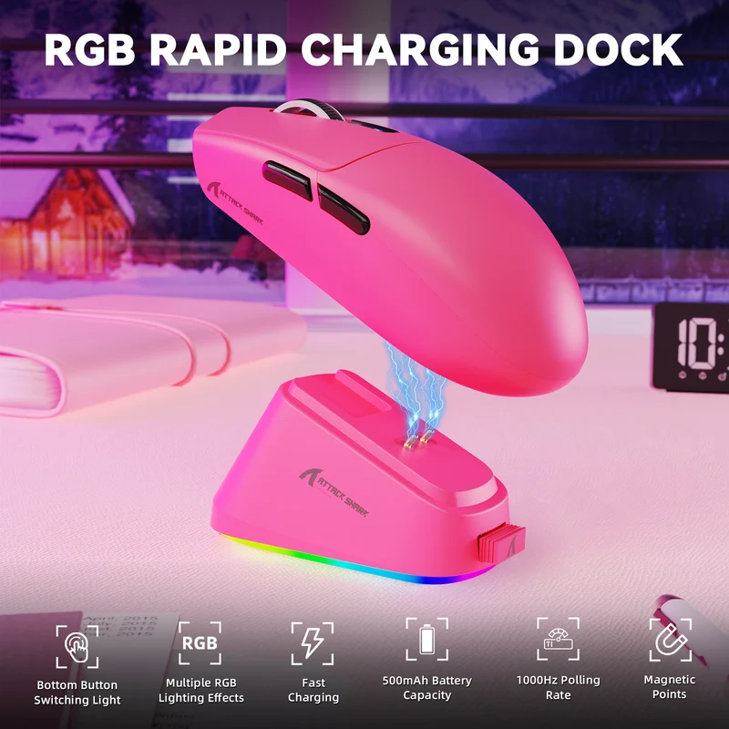 ATTACK SHARK G3 PRO Tri-mode Wireless Gaming Mouse - Berry Red