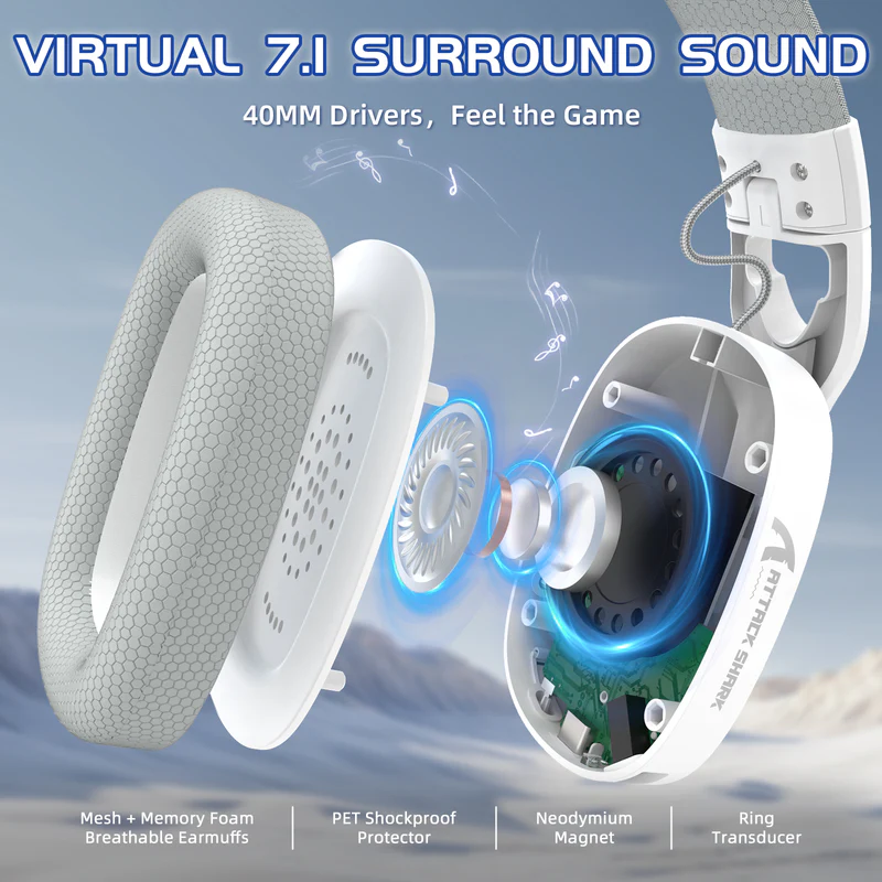 ATTACK SHARK L90 Foldable RGB Ultra-Light Tri-Mode Gaming Headset / White