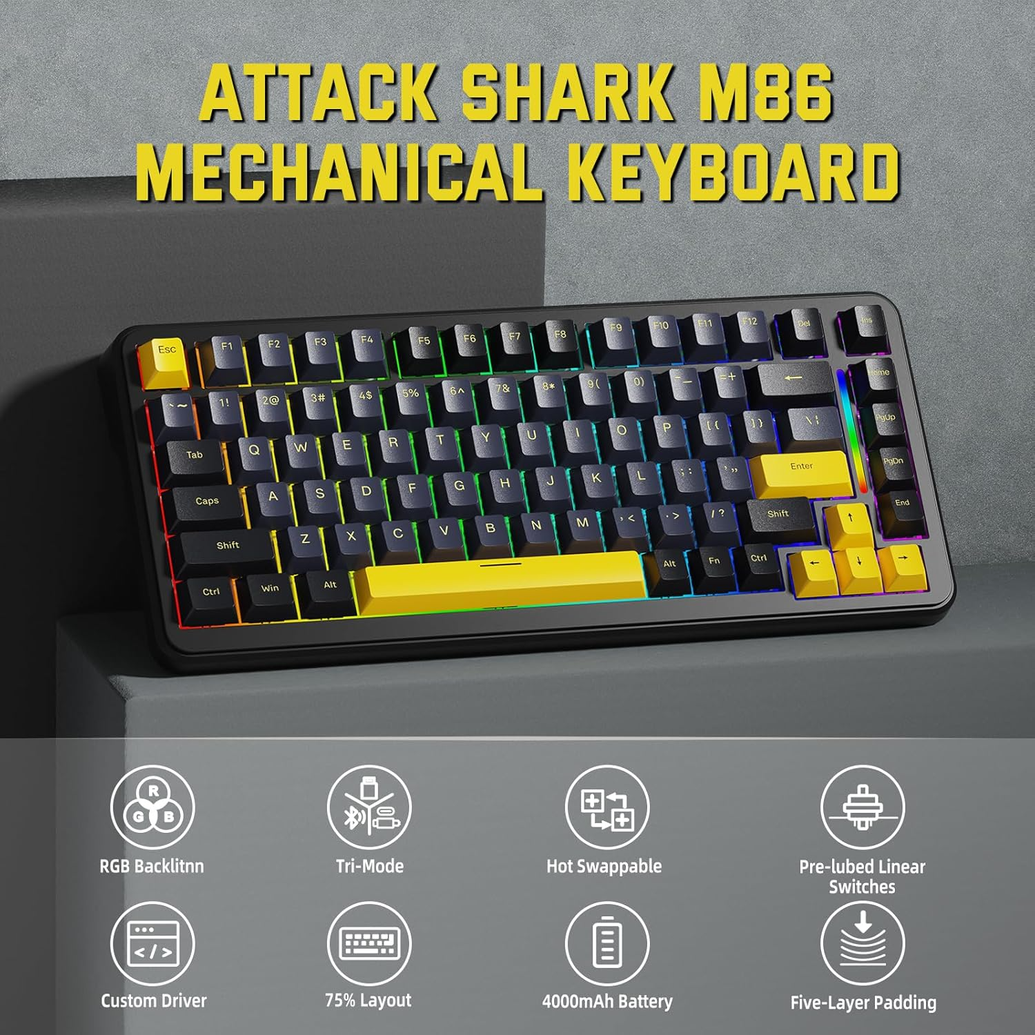 ATTACK SHARK M86 Tri-mode Gasket Blueberry switch Mechanical Keyboard - Star Black