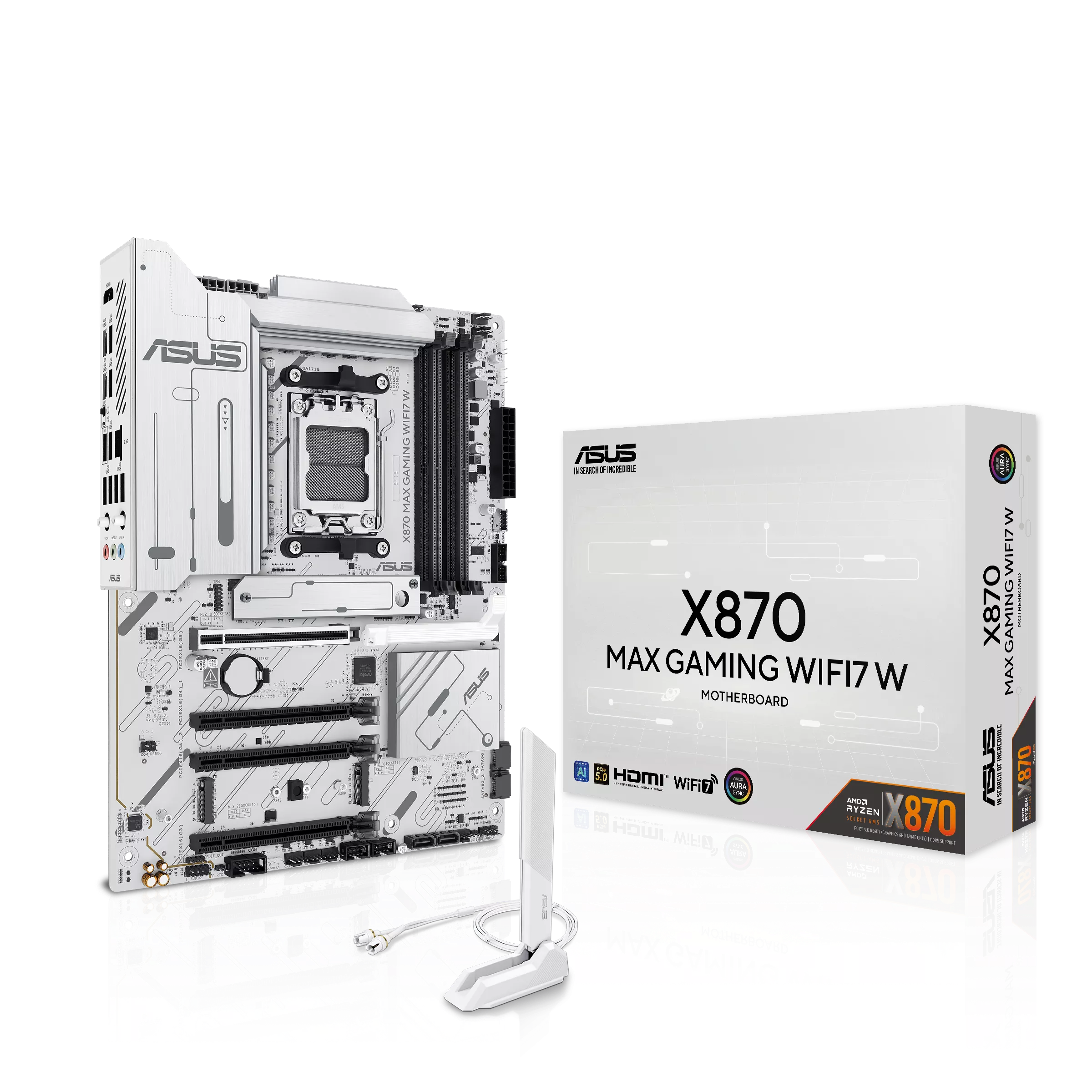 ASUS X870 MAX GAMING WIFI7 WHITEAMD X870 Socket AM5 ATX MOTHERBOARD