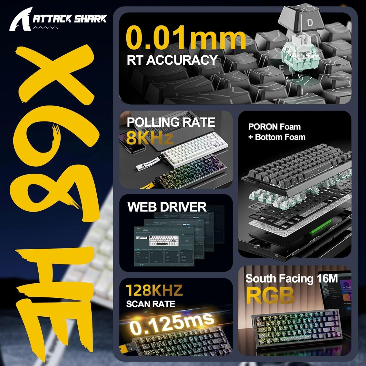 ATTACK SHARK X68 HE  MAGNITC SWITCH KEYBORAD MOONLIT NIGHT