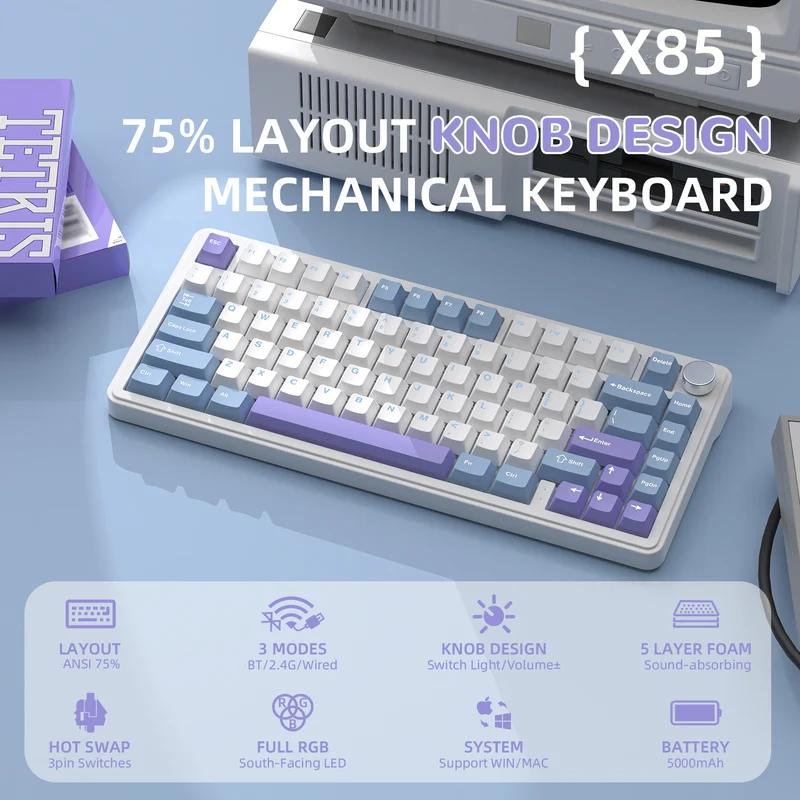 ATTACK SHARK X85 WIRELESS  White Purple JADE SWITCH