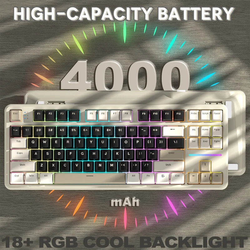 ATTACH SHARK X87 Triple-Mode: Bluetooth & 2.4 G & Type-C KEYBOARD CHEESE WHITE STRABERRY SWITCH