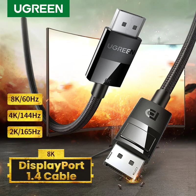 UGREEN DP114 DP Male to Male DP1.4 8K Round Cable ABS Shell Braid  (Black)