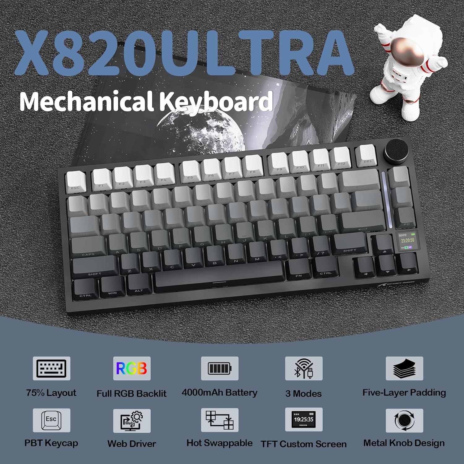 ATTACK SHARK X820Ultra Tri-mode Gasket Shark Switch Mechanical Keyboard - Moonlit Night