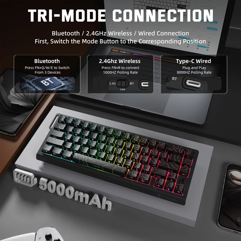 Attack Shark X68 Pro HE Tri-Mode Keyboard - Black contour line