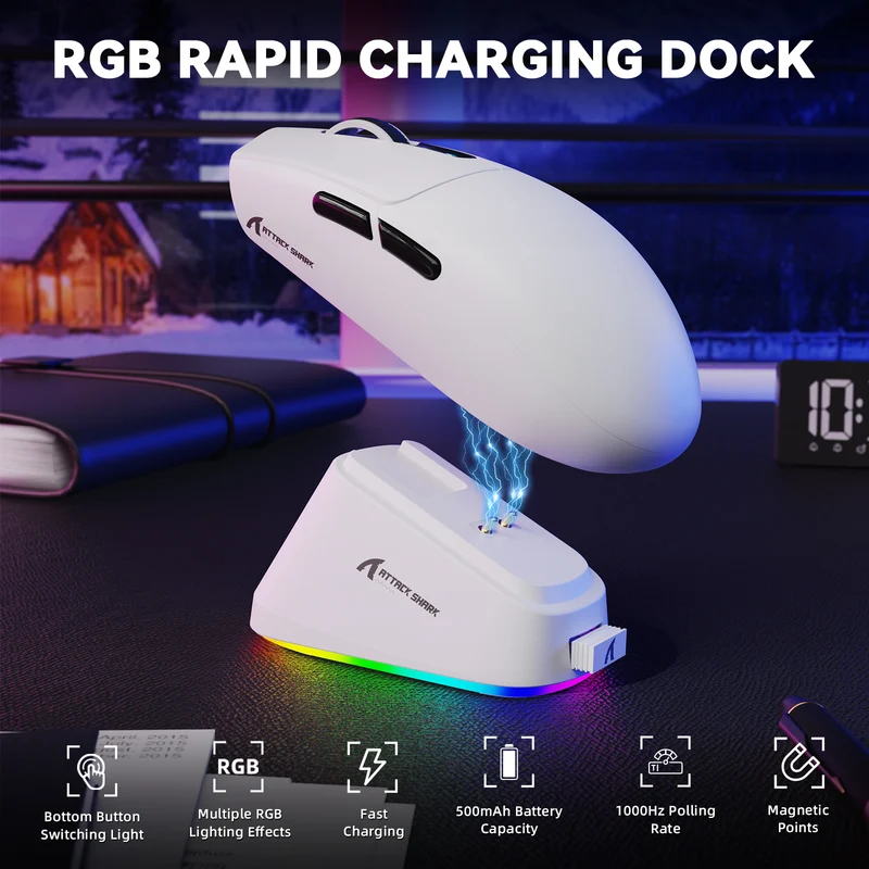 ATTACK SHARK G3 PRO Tri-mode Wireless Gaming Mouse - White