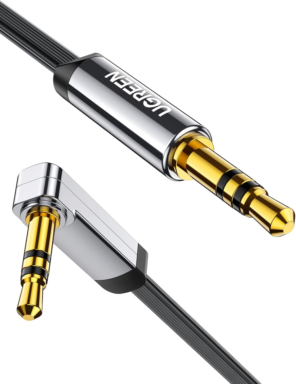 UGREEN AV119 3.5mm Male to 3.5mm Male Straight to angle flat Cable (Black)