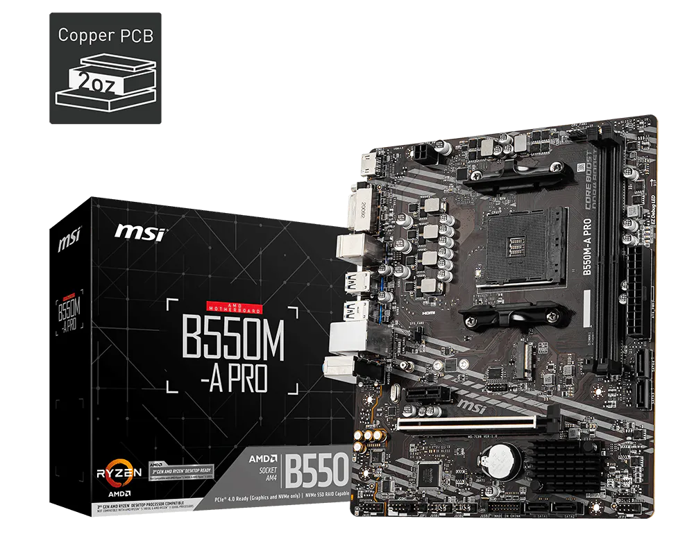 MSI B550M-A PRO AMD Ryzen AM4 Micro-ATX Motherboard MSI B550M-A PRO AMD Ryzen AM4 Micro-ATX Motherboard