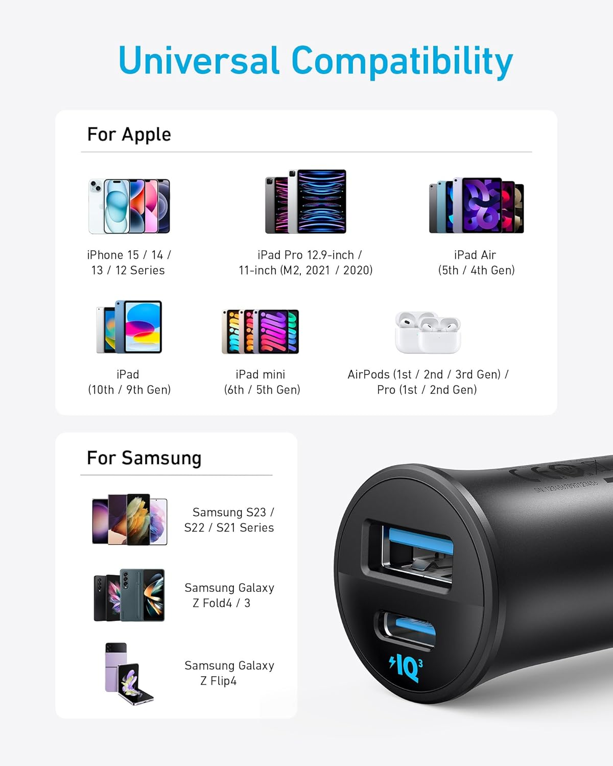 Anker USB-C Car Charger, 30W 2-Port Type-C Car Adapter, iPhone Car Charger