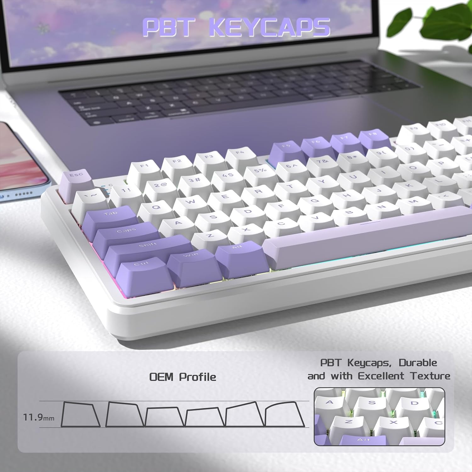 ATTACK SHARK X87 KEY RGB KEYBOARD TRI MODE TWILIGHT PURPLE KEYBOARD