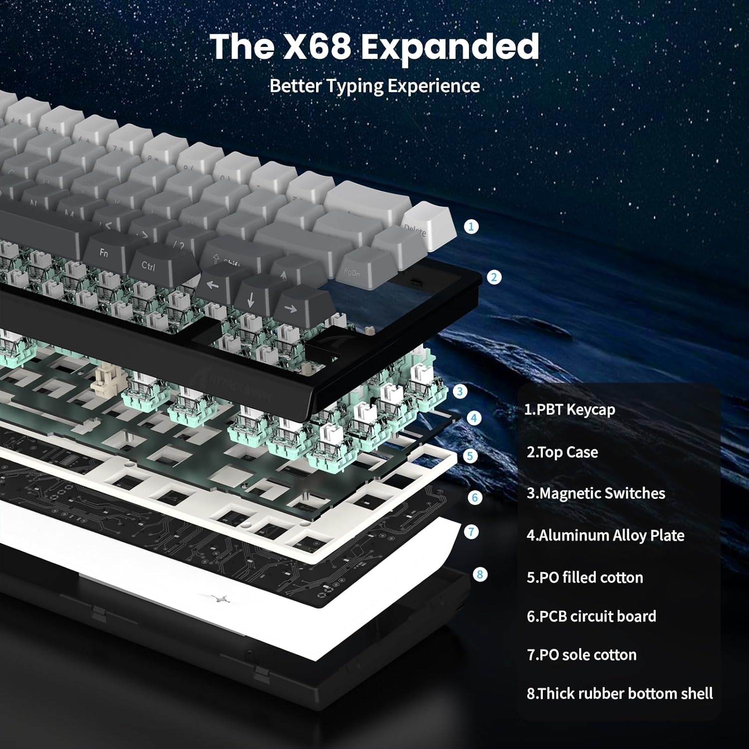 ATTACK SHARK X68 HE  MAGNITC SWITCH KEYBORAD MOONLIT NIGHT