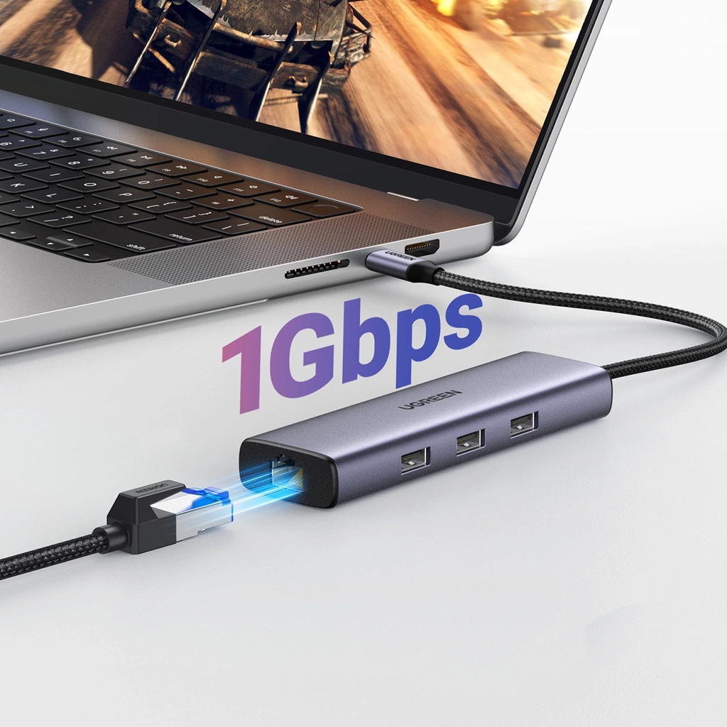 UGREEN 6 IN 1 USB-C to 3*USB 3.0 A + HDMI  4K@30Hz  + RJ45 Gigabit + PD Multifunction  Adapter