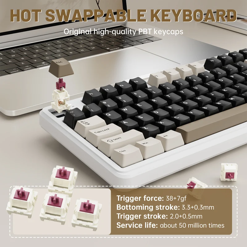 ATTACK SHARK X98 PRO Bluetooth & 2.4G Wireless & Wired KEYBOARD CHEES WHITE - BLUEBERRY SWITCH