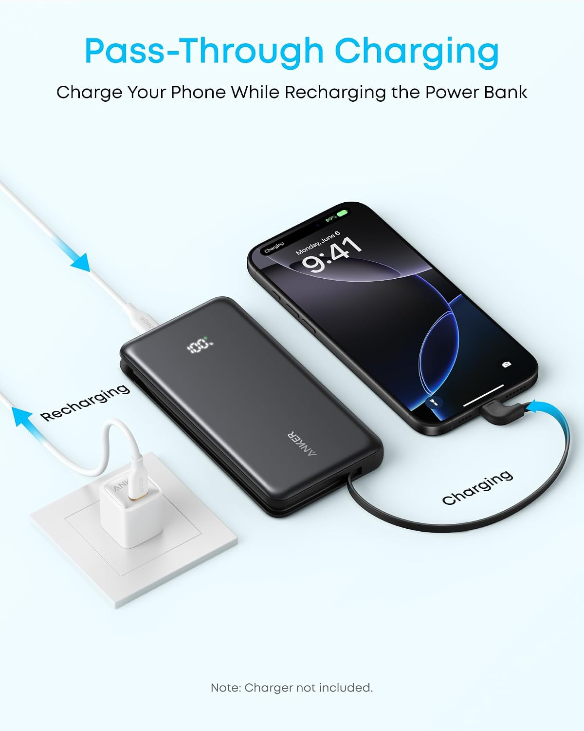 Anker Zolo Power Bank 10K 22.5W – Built-In USB-C Cable, Black