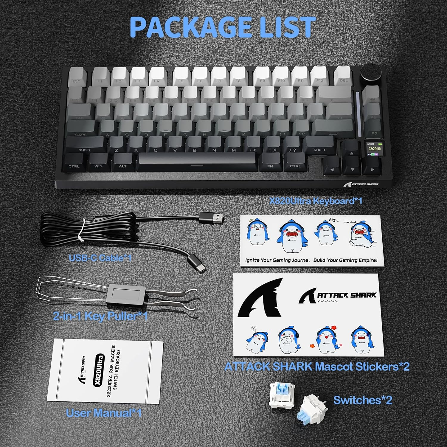 ATTACK SHARK X820Ultra Tri-mode Gasket Shark Switch Mechanical Keyboard - Moonlit Night