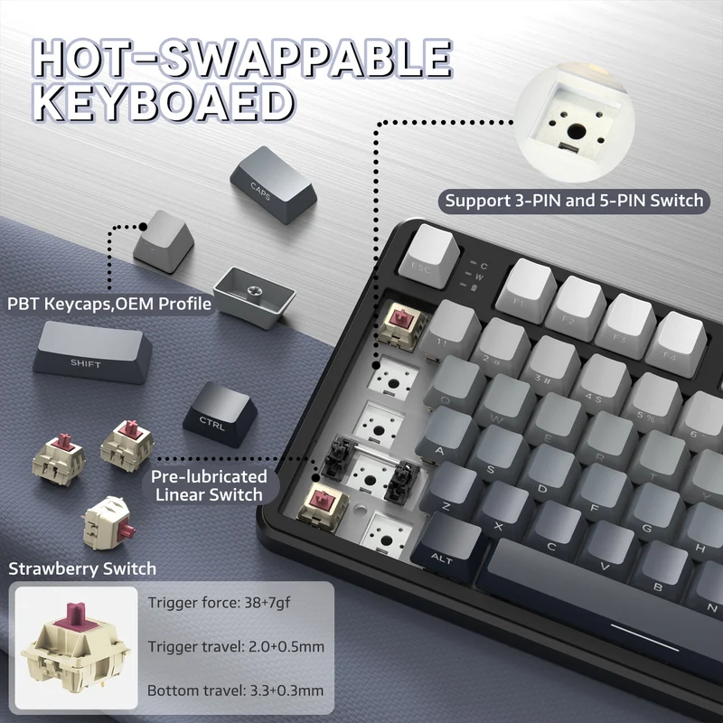 ATTACK SHARK X87 RGB Wireless Keyboard – Strawberry Linear Switch | Moonlit Night