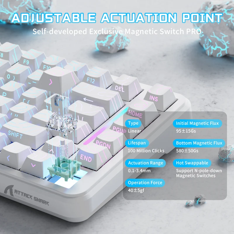 ATTACK SHARK X82 PRO HE Magnetic Switch Keyboard – White Contour Line