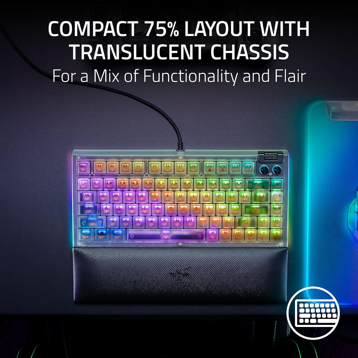 RAZER BLACKWIDOW V4 75%  HOT-SWAPPABLE MECHANICAL GAMING KEYBOARD PHANTOM WHITE