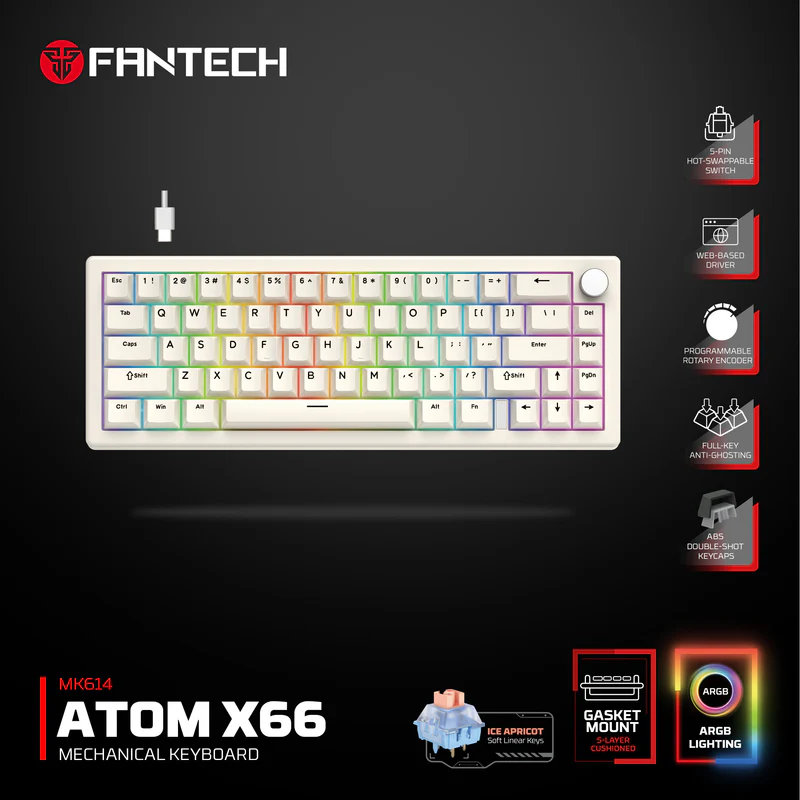 FANTECH ATOM X66 MK614 RETRO BK (OR) KEYBOARD -WHITE