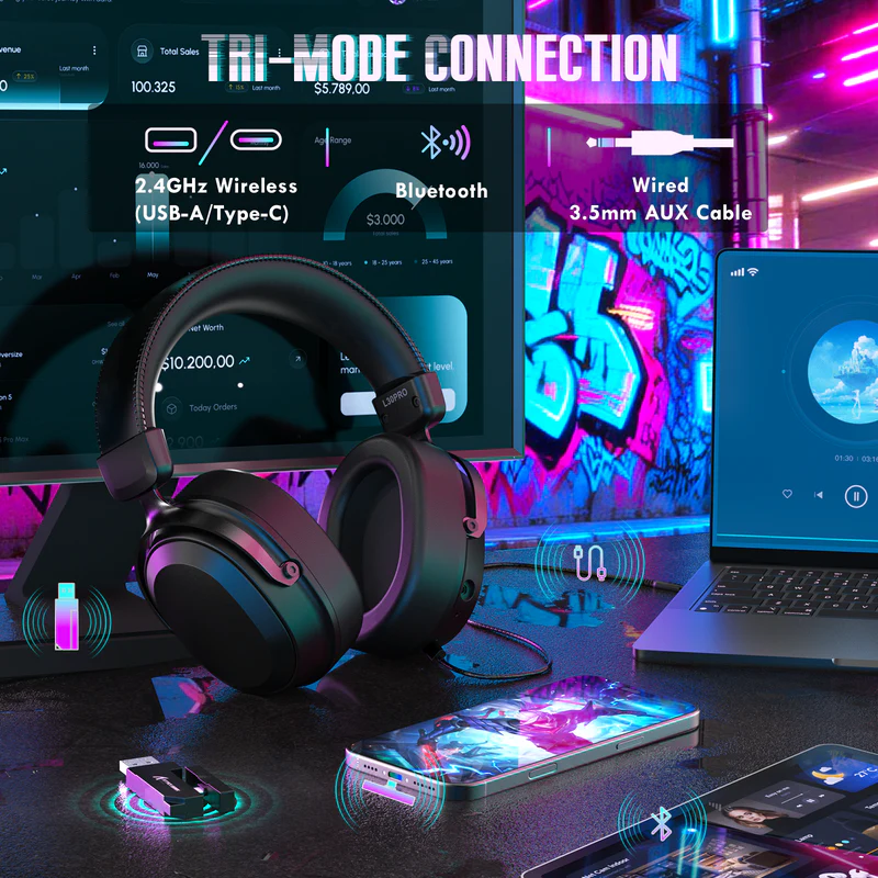 Attack Shark L30Pro Wireless Gaming Headset - Black