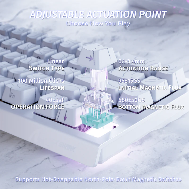 ATTACK SHARK X68 HE  MAGNITC SWITCH KEYBORAD White Contours