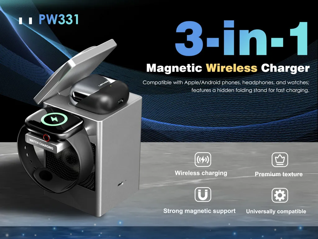 LENYES PW331 3IN1 DIGITAL SCREEN WIRELESS CHARGER