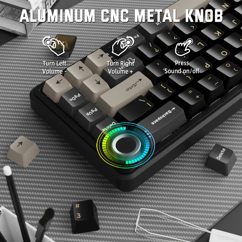 ATTACK SHARK X66 Bluetooth & 2.4G Wireless & Type -C Wired KEYBOARD STARRY BLACK -STAWBERRY SWITCH