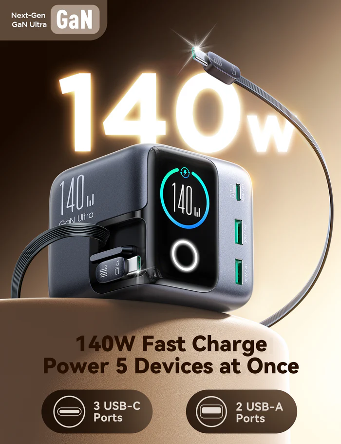 JOYROOM JR-TRD01 PODIX 140W 5-Port Desktop GaN Charger-Dark Gray