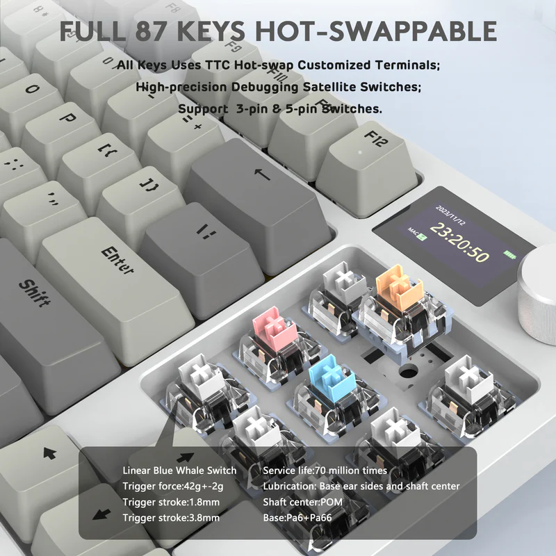Attack Shark K86 RGB Tri-Mode Retro Grey & Coiled Cable Gaming Keyboard