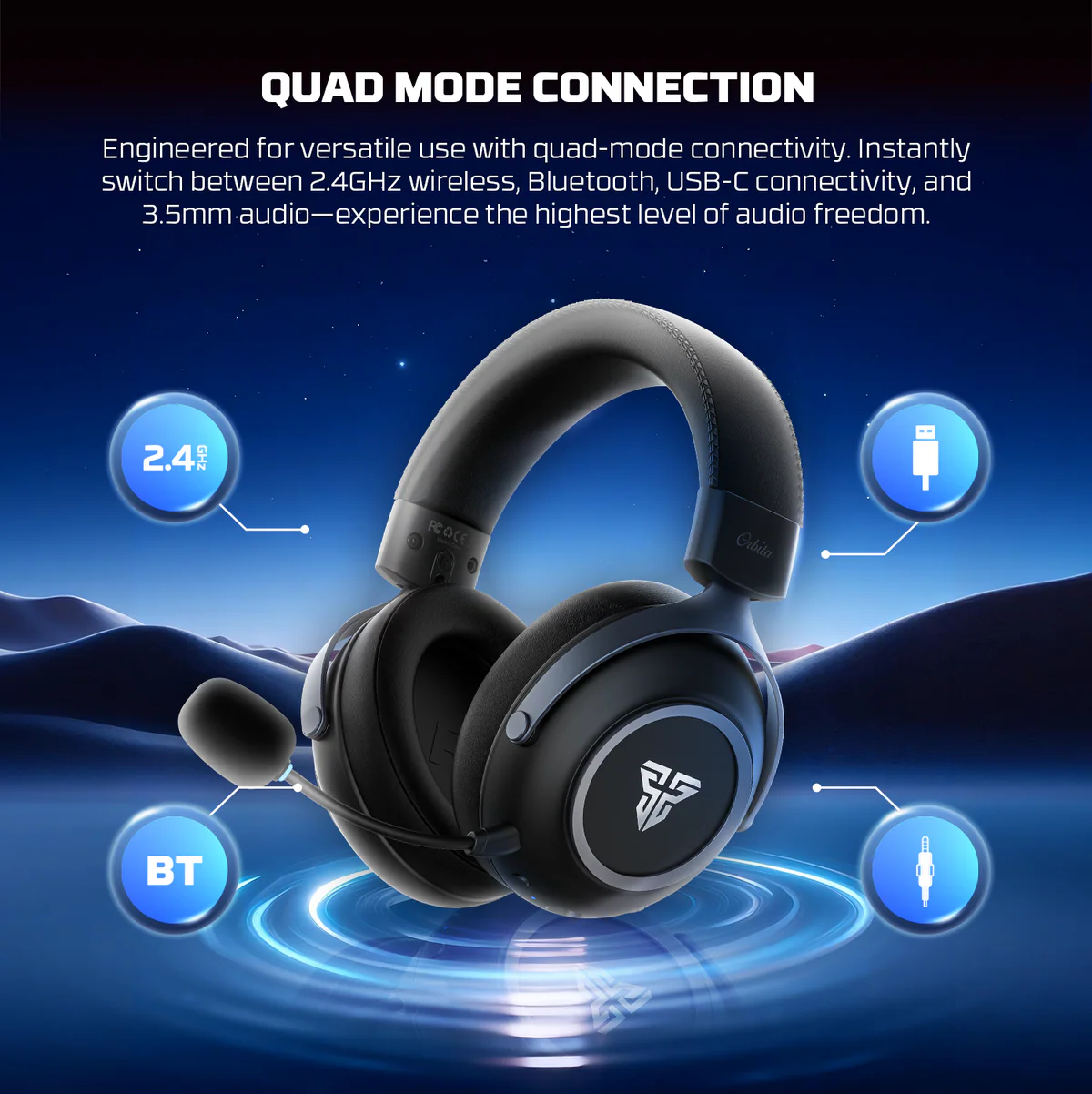 FANTECH ORBITA WHG07 WIRELESS TRI MODE BLACK GAMING HEADSET