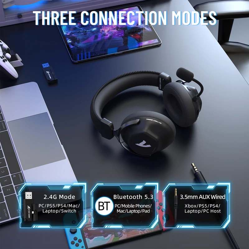 ATTACK SHARK L50 TRI-MODE HEADSET - BLACK