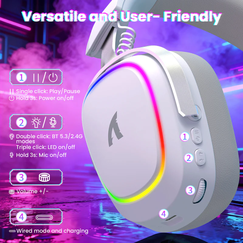 Attack Shark G800 Wireless RGB Gaming Headset - White