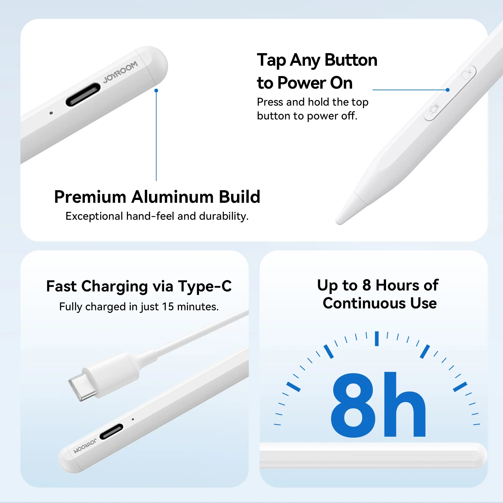 JOYROOM JR-K12 Pro Active Dual Mode Stylus Pen (Including 2 Spare Nibs)-  White