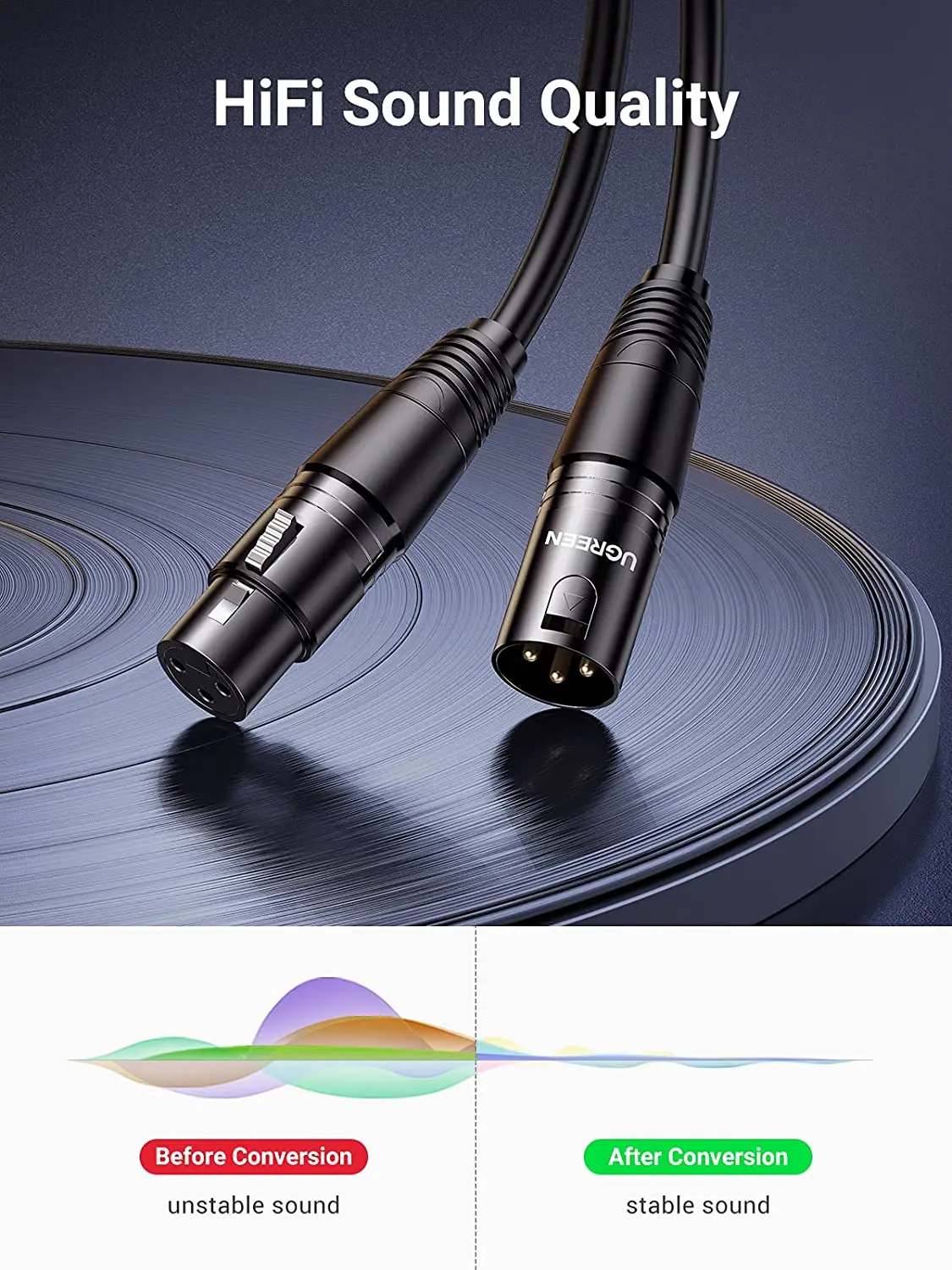 UGREEN XLR Male to Female Microphone Extension Audio Cable 2m (Black)