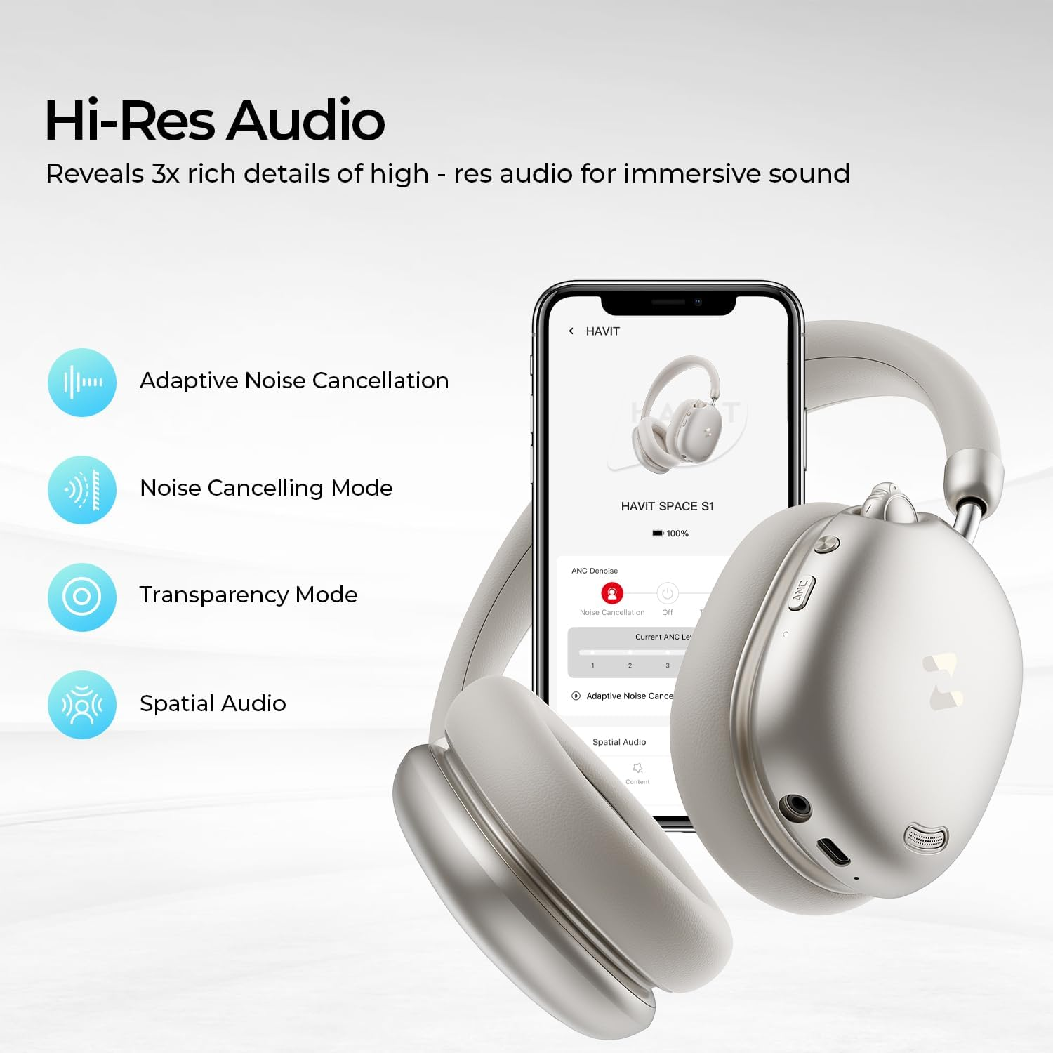 HAVIT H670BT Adaptive Active Noise Cancelling Headphones