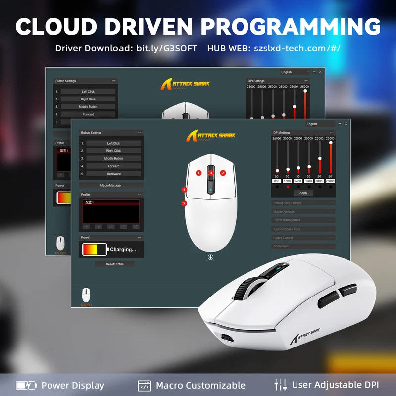 ATTACK SHARK G3 PRO Tri-mode Wireless Gaming Mouse - White