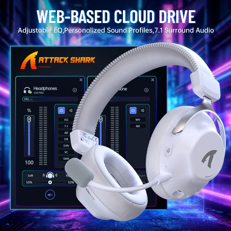 ATTACK SHARK L50 TRI-MODE HEADSET - WHITE