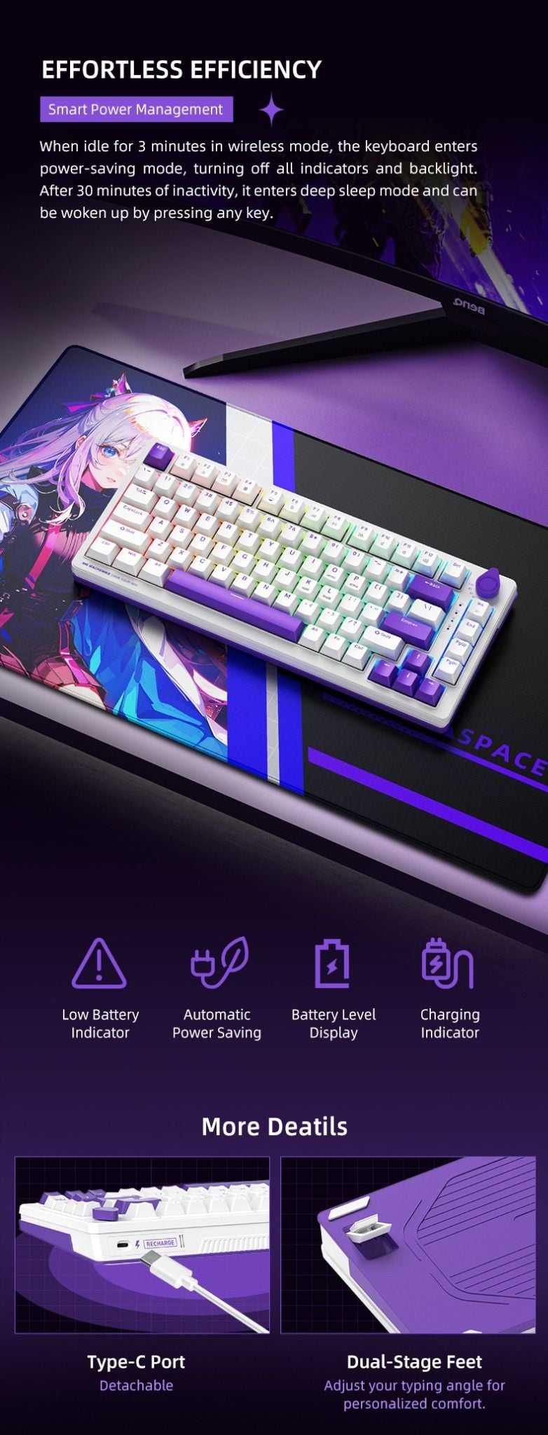 Machenike K600T-B82 Tri-mode RGB GR Silver Switch - White