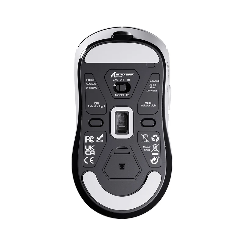 ATTACK SHARK X3 Wireless Gaming Mouse PAW3395 Tri-modes - White