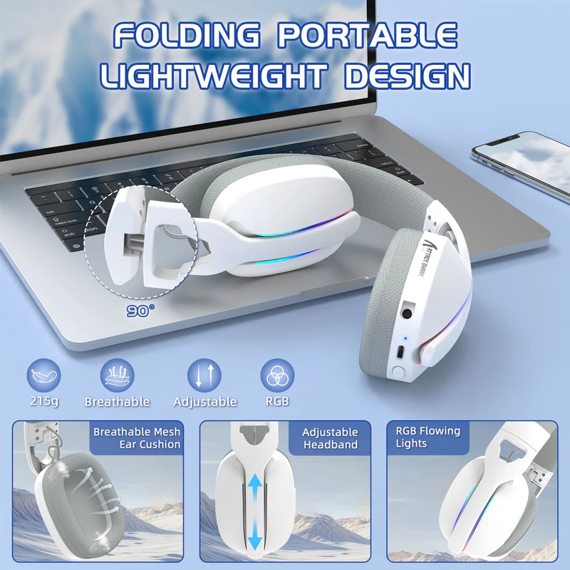 ATTACK SHARK L90 Foldable RGB Ultra-Light Tri-Mode Gaming Headset / White