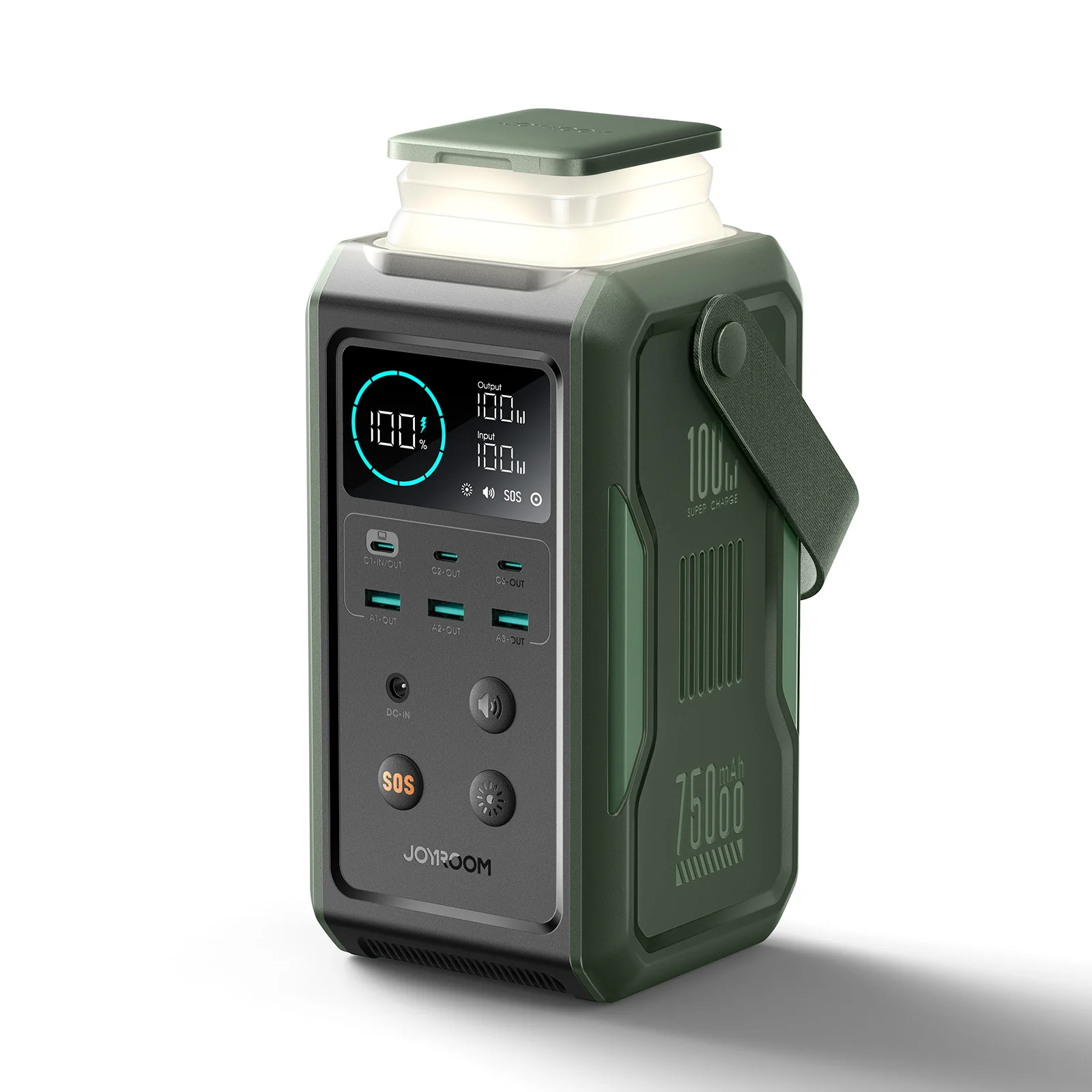 JOYROOM JR-PBF10 100W Super Large Capacity Power Bank With Retractable Light 75000mAh-Olive Green